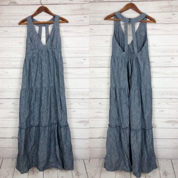 GAP Dresses & Skirts - NEW! Gap Blue Chambray Ruffle Maxi Dress